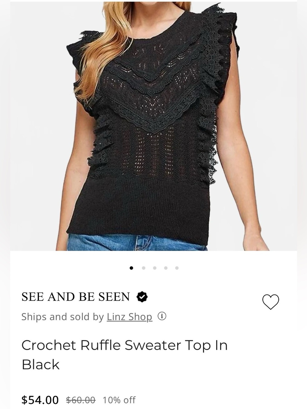 SEE AND BE SEEN Black Crochet Ruffle Sweater Top